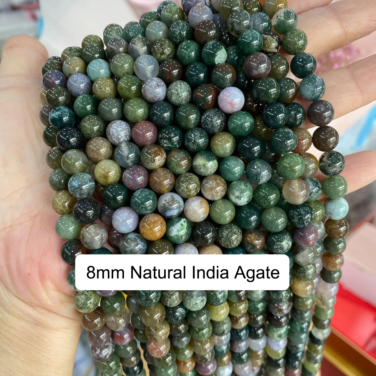 Perline di pietra preziosa lucidate naturali rotonde allentate di Bestone perline di agata indiana per la creazione di gioielli