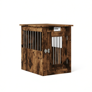 Cage pour chien de taille moyenne en bois d'acacia fumé avec barres en acier, mobilier pour animaux de compagnie, style classique pour l'intérieur - Product Image 1