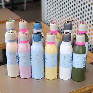 Bouteille isotherme portable en acier inoxydable couleur macaron 520 ml 700 ml avec sangle et poignée - Product Image 2
