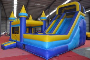 Castillo Inflable Clásico Azul y Amarillo con Tobogán, Doble Torre, Combinación de Brincolín Inflable para Niños, para Alquiler Comercial en Fiestas - Product Image 5