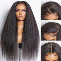 Perruque Lace Front HD 13x4 en Cheveux Humains Vierges Bruts Yaki Lisse, Longue Perruque Bandeau Sans Couture Afro Kinky Lisse pour Femme