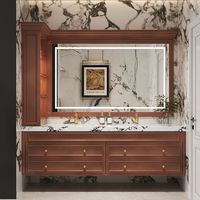 Rak Dinding Kamar Mandi Kayu Solid Gaya Eropa Mewah Desain Modern dengan Cermin Pintar dan Lemari Obat