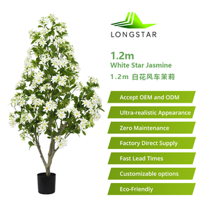 High-quality <b>Artificial</b> Plastic White-flower Windmill Jasmine Realistic <b>Artificial</b> Leaves 120CM Tall Indoor/<b>Outdoor</b> - Product Image 4