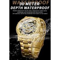 Jam Tangan Pria BINBOND B1010 Original, Model Double Hollow Fashion, Bahan Stainless Steel Mewah Tahan Air Warna Emas, Quartz untuk Bisnis