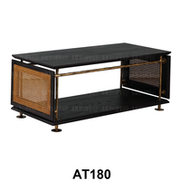 Table basse moderne en bois et osier, cadre forgé à la main en noyer, table centrale pour salon