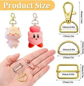 PAXCOO Keychain Bulk With <b>Key</b> Chain Swivel Hook D Rings And Slide Buckles For Handbag <b>Purse</b> Hardware Craft Inch - Product Image 3
