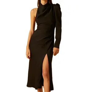 Gaun gaya Australia wanita musim panas baru gaun drape canggih hitam temperamen rok super panas dapat disesuaikan