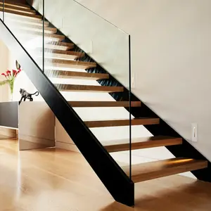 Prima Modern Design Exterior Steel Wooden Straight Stairs Custom Floating Staircase