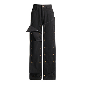 กางเกงยีนส์แฟชั่นผู้หญิงทรงตรงเอวกลางแบบถอดกระดุมได้ รุ่นใหม่ประจำฤดูร้อน - Product Image 4