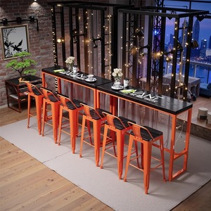 Moderno in ferro battuto in legno massello sedia da tavolo Set netto ingresso rosso muro combinazione panca <span class=keywords><strong>Bar</strong></span> per sala da pranzo per il latte negozi di tè - Product Image 4