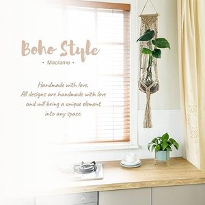 Lot de 2 supports pour plantes en corde de coton tressée à la main, style bohème rustique, pour jardinières de 3 à 12 pouces, avec crochets en <span class=keywords><strong>S</strong></span>, décoration bohème pour la maison (marron) - Product Image 5