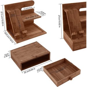 Wooden <b>Desk</b> Organizer With Drawer Phone Stand Watch Glasses Holder Multi Functional Office Storage Rack Rectangle Shape - Product Image 5
