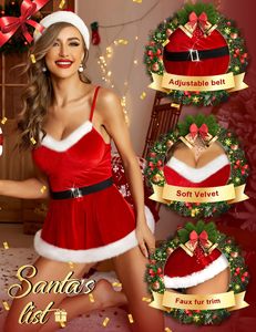 Set di Lingerie Natalizia Jiyun <span class=keywords><strong>per</strong></span> <span class=keywords><strong>Donna</strong></span>, Sexy Pigiama Babbo Natale, Abito Rosso Monopezzo in Velluto, Intimo <span class=keywords><strong>per</strong></span> Feste - Product Image 4
