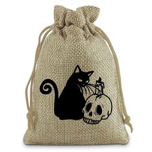 Sac en toile de jute pour la fête des Morts 10x14cm, sac en lin réutilisable, pochette en jute avec citrouille effrayante, logo personnalisable, idéal pour bonbons et emballages cadeaux - Product Image 5
