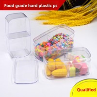Boîte à dessert en plastique PS de qualité alimentaire transparente avec 2 compartiments séparés, forme rectangulaire, pour l'emballage de bonbons et de friandises