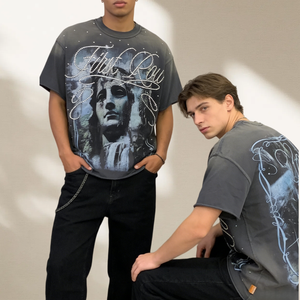 บริการ OEM เสื้อยืดผู้ชายผ้าฝ้าย 100% เสื้อยืดผู้ชายไซส์ใหญ่แบบสั่งทำ เสื้อยืดคอตตอนออร์แกนิคทรงหลวม พิมพ์ลายด้วยความร้อน สไตล์ฮิปฮอป - Product Image 1