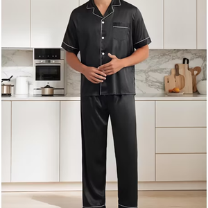 Conjunto de Pijama Suave para Hombre, Hecho a Medida, Satinado, Transpirable y Brillante, Conjunto de Pijama de Dos Piezas para Hombre, Ropa de Dormir de Color Sólido para Verano - Product Image 2