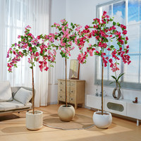Pohon Bougainvillea Buatan dalam Pot, Pohon Berbunga Palsu Warna Pink untuk Dekorasi Rumah, Ruang Tamu, dan Kamar Tidur
