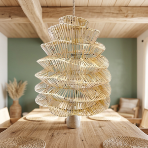 Luminaire suspendu en rotin tressé fait main avec abat-jour en forme de pagode LED E26, taille moyenne, style bohème moderne, pour la maison ou le bureau - Product Image 3