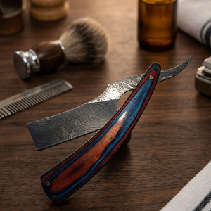 ASAP ABP-1290 Eco-friendly Damascus Stainless Steel Men's <b>Straight</b> <b>Razor</b> with Wood Handle for Face Body Shaving Barber Shop Use - Product Image 1