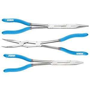 Pince à bec long double articulée Fervi 6 pouces en acier au chrome vanadium, à mâchoires lisses, qualité industrielle - Product Image 1