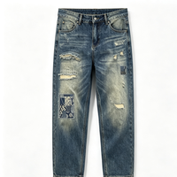 Jean ample vintage déchiré et patchwork pour homme, motif multi-patch, style grunge, en denim durable, article sur mesure 882