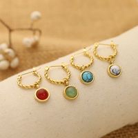Boucles d'oreilles créoles pendantes en acier inoxydable plaqué or 18 carats avec pierre naturelle turquoise pour femme, style vintage, cadeau de fête, vente en gros, OEM