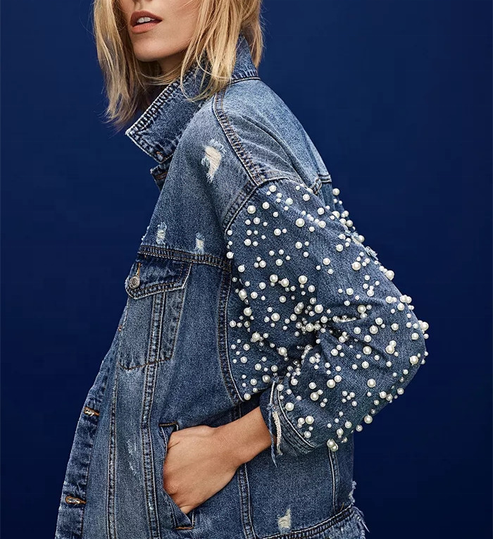 Pearl Denim Jacket Elegant Women's Fashion Style