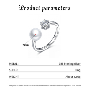 Adjustable Copper Six Claw CZ Freshwater Pearl <b>Open</b> <b>Ring</b> Bypass Dainty Pearl Jewelry for Women Wedding Engagement Gift - Product Image 6