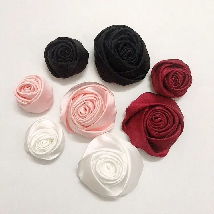 Elegant silk satin rose 3d flower single piece lace applique patches for DIY LT2738A