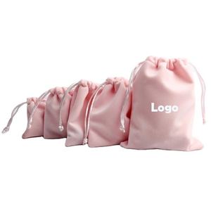 Sacs à bijoux en velours rose de haute qualité, personnalisés et imprimés, avec cordon, pour la vente en gros - Product Image 1