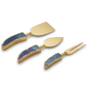 Elegant Gold <b>Cheese</b> <b>Knife</b> <b>Set</b> With Blue Agate Handles Durable Metal Utensils For Kitchen Dining Use And Restaurant Use - Product Image 1