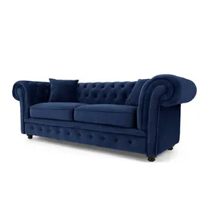 Sofá de chesterfield com design moderno, sofá estofado com pés de madeira sólida para sala de estar