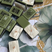 Set Mahjong Amerika Modern Bergaya Pedesaan Mewah Warna Hijau Sage dan Mutiara Gading 2026, 160 Buah, Ubin Akrilik Berukir Portabel