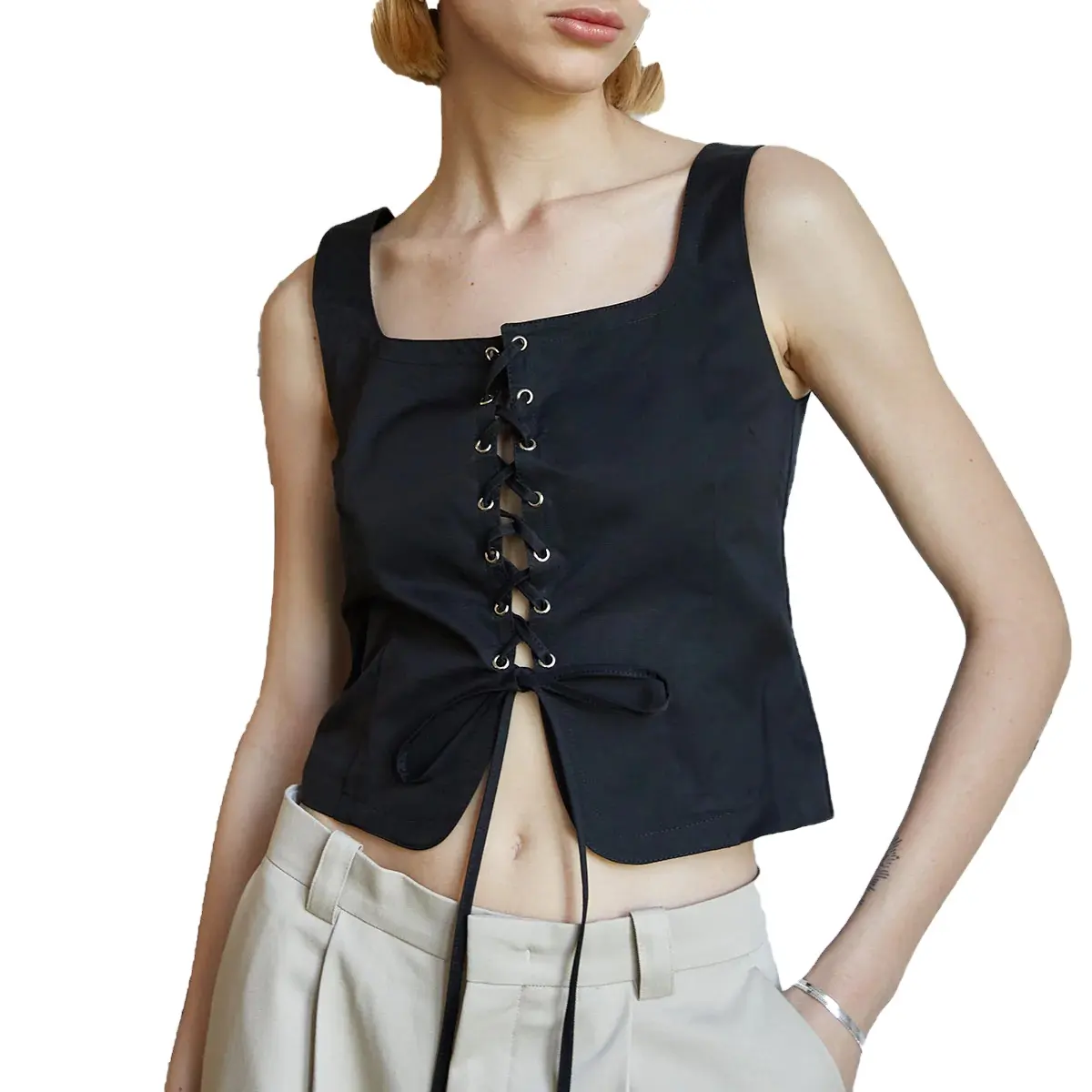 women's Shirts blouses Custom Summer Shirts Sleeveless black corset lace-up top best seller