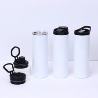Botella de agua de sublimación 20 oz doble pared de acero inoxidable sublimación recta espacios en blanco 20 oz vaso con pajita al por mayor a granel