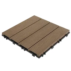 WPC Interlocking Patio Deck Tiles 12" By 12" Easy To Install Floor Tile For Outdoor Use - Organic Brown XF-C020 300*300*27 Mm