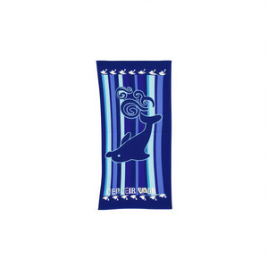 Serviette de plage HDJ 70x140cm rayée bleue en polyester, serviette rectangulaire pour adultes, écologique, pour l'été - Product Image 1
