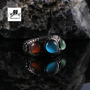 Zhan Lang Ji – bague rétro ethnique en pierre œil de chat, monture en argent, bijoux unisexes SA1181 - Product Image 4