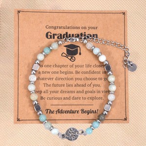 Stone <b>Bracelet</b> With Compass <b>Charm</b> Unisex Graduation Gift Jewelry Tibetan <b>Silver</b> Beads Star Pattern Geometric Design - Product Image 2