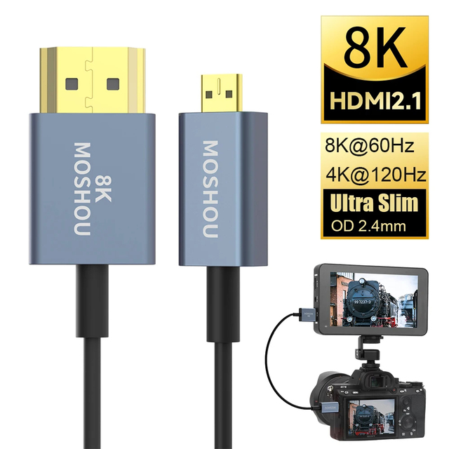 Ultra Thin Flexible Micro HDMI to HDMI 8K@60Hz 4K@120Hz hdmi 2.1 Cable for Gimbal GoPro Hero 7 Camera Stabilizer Laptop