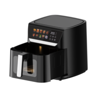 Friteuse à air numérique tactile noire 10L, chauffage unique 360 degrés, avec fenêtre de visualisation et décoration argentée