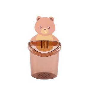 Soporte de pared para cepillos de dientes Bear Cup, organizador de baño de plástico adhesivo con drenaje, rosa, marrón, gris - Product Image 4