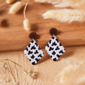 Boucles d'oreilles carrées imprimées vache en résine acrylique, bijoux à la mode pour femmes, 12 pièces - Product Image 3