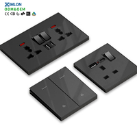 Prise murale XIMLON en verre trempé noir, norme britannique 13A, type 86, avec 2 ports USB Type-C, 250V max, interrupteur UK