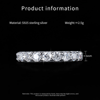 Vente en Gros Usine Bague de Mariage en Moissanite Argent Sterling 925 Couleur D VVS de 3 mm de Largeur pour Femme