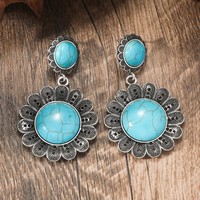Boucles d'oreilles pendantes géométriques Bohème bleu et rouge turquoise pour femmes Style ethnique alliage bijoux pendants pour cadeau