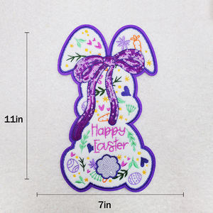 Low Moq Bow Rabbit <b>Letter</b> Glitter Sequin Patches Happy Easter <b>Iron</b> <b>On</b> Custom Large Chenille Patch For Clothing - Product Image 4