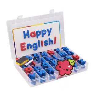 Mainan edukasi ABC, mainan edukasi anak-anak, papan huruf Magnet bahasa Inggris busa Eva merah dan biru, mainan alfabet magnetik untuk anak-anak 210 buah