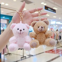 Porte-clés en peluche doux et moelleux, couple ours et lapin assis, style dessin animé mignon, mini pendentif de sac, cadeaux